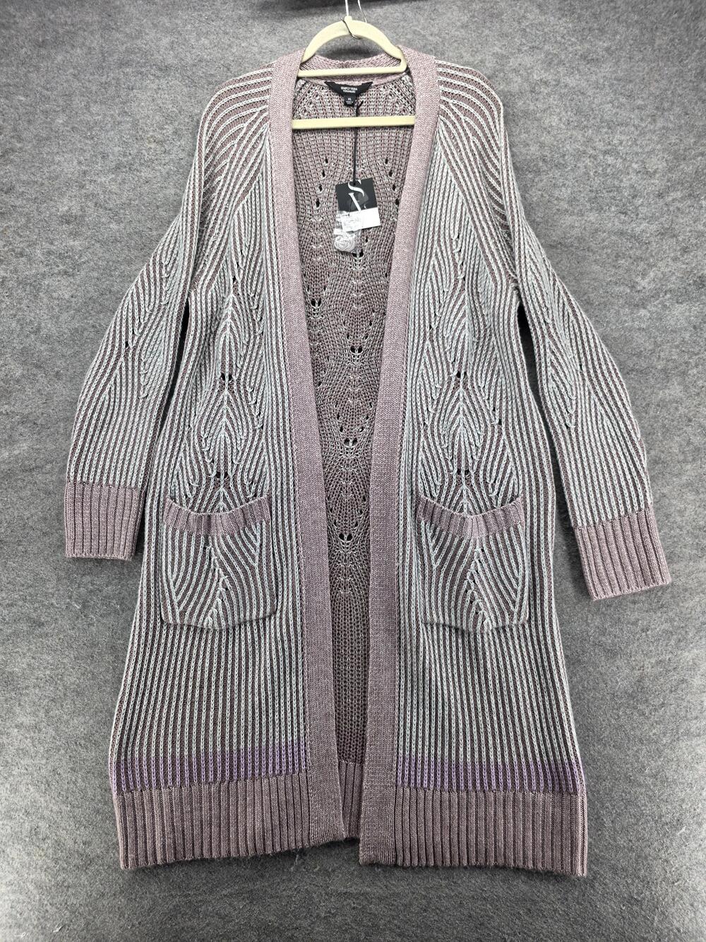 Simply Vera Vera Wang Sweater Cardigan Womens XL Purple Striped Open Crochet